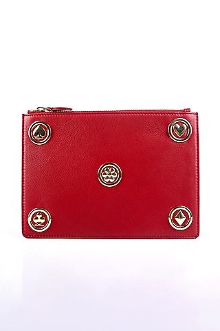 Red Genuine Leather Clutch by SAURAV GHOSH